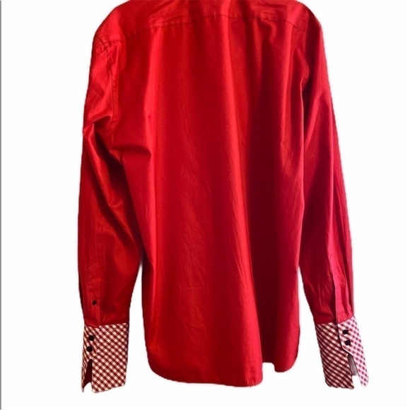 Domani Blue Label Red Button Down Shirt Sz 34/35 (L) 16 - Picture 2 of 7